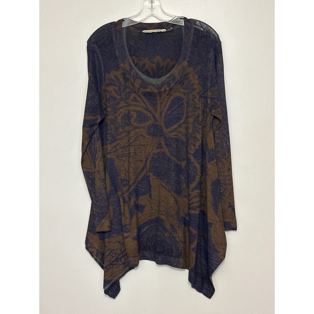 Soft Surroundings Floral Tunic Top M Sharkbite Hem Artsy Womens Size 24385
